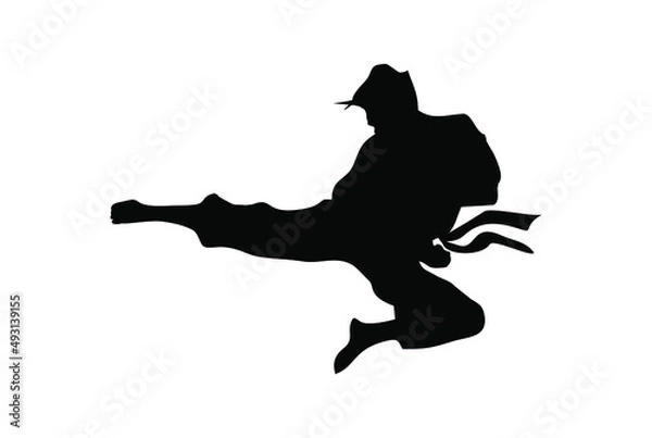 Fototapeta karate taekwondo kungfu silhouette kick and technic vector illustration logo 