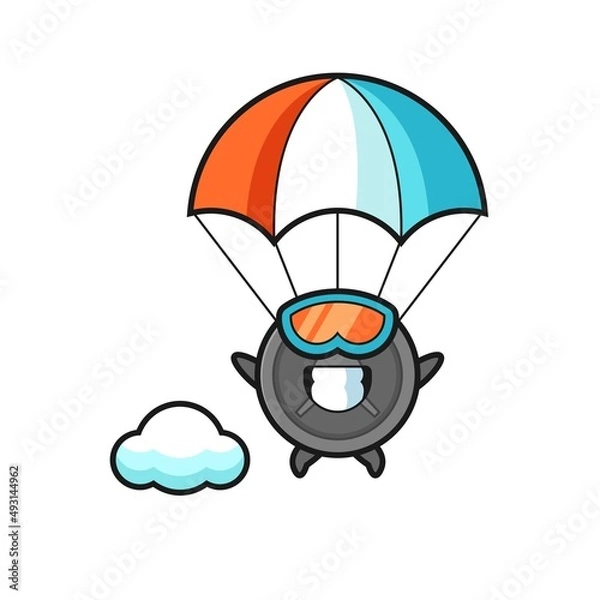 Fototapeta barbell plate mascot cartoon is skydiving with happy gesture