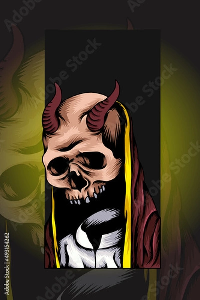 Fototapeta Skull with cloak vector illustration
