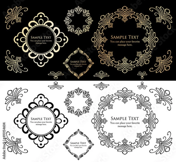 Fototapeta 春の植物モチーフのフレームセット。ビンテージフラワー。装飾デザイン。流行りのあしらい