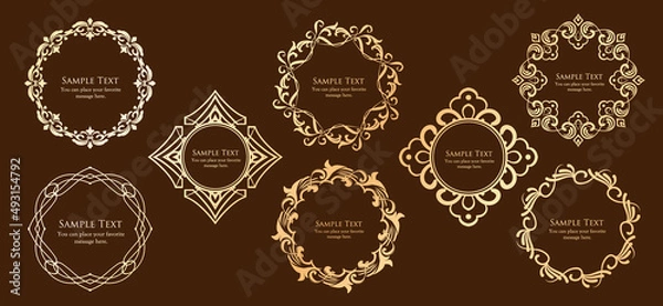 Fototapeta 春の植物モチーフのフレームセット。ビンテージフラワー。装飾デザイン。流行りのあしらい