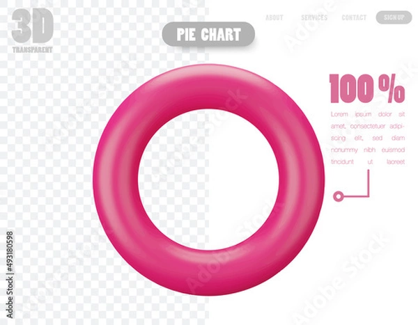 Fototapeta A colorful 3D object pie chart showing percentage split for business information presentation.