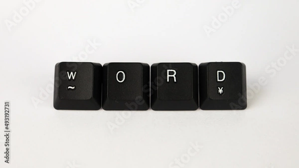 Fototapeta Word text created with keyboard keys, isolated on white background, literature terminology