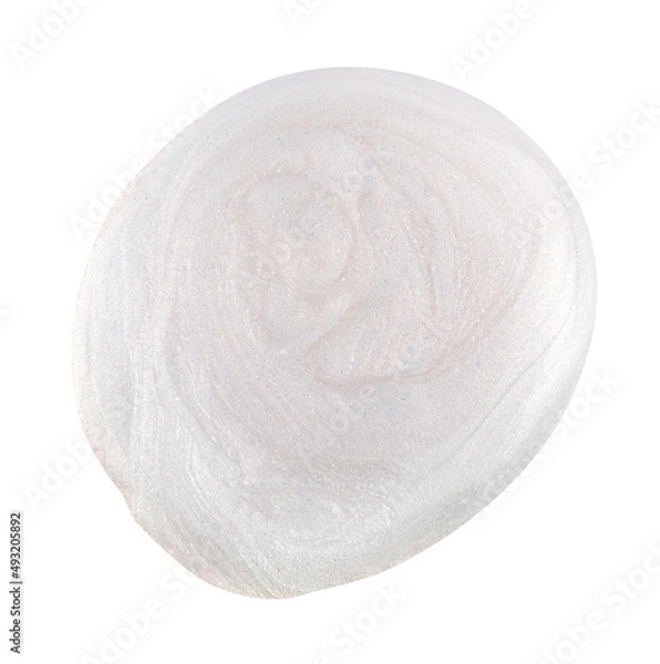 Fototapeta High resolution white shimmering nail polish spill blot isolated on white, macro photo, clipping path included