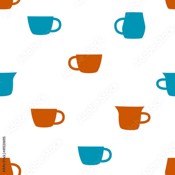 Fototapeta Seamless pattern with cups of coffee illustrations on white background. Autumn and winter mood. Home decorations isolated on white background. Scandinavian style