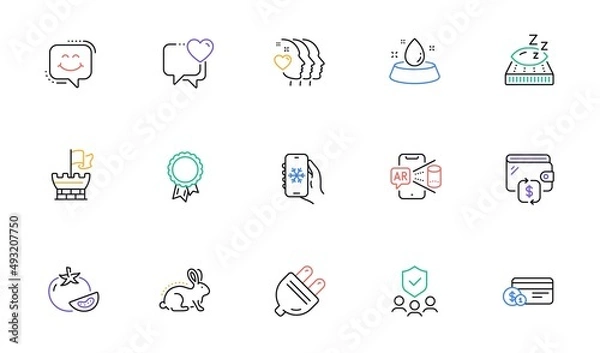 Fototapeta Heart, Mattress and Payment method line icons for website, printing. Collection of Success, Water bowl, Tomato icons. Smile chat, Wallet, Animal tested web elements. Air conditioning. Vector