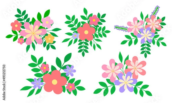 Obraz Set compositions from spring flowers leaves vector illustration
