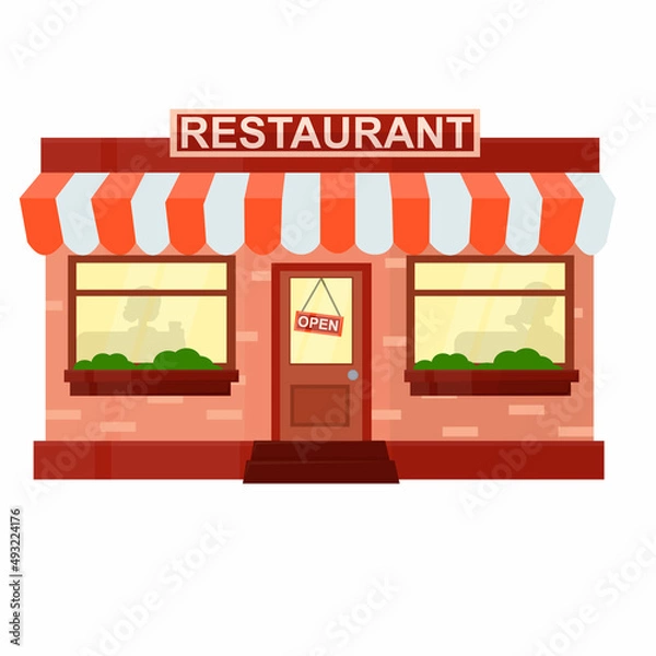 Fototapeta Restaurant building. Cafe with customers, vector illustration
