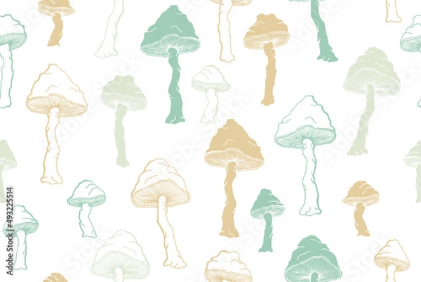 Obraz Amanita choky inedible mushrooms seamless pattern vector illustration.