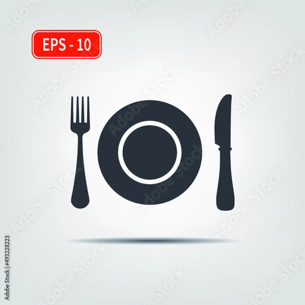 Fototapeta Plate, fork and knife icon. EPS-10. Vector illustration for graphic design, Web, UI, mobile upp.