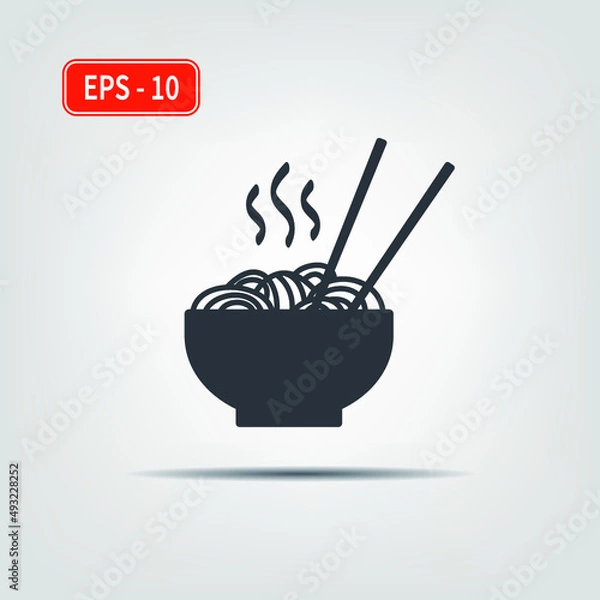 Fototapeta Wok noodle plate and chopsticks icon. EPS-10. Vector illustration for graphic design, Web, UI, mobile upp.
