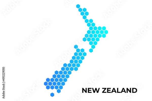 Fototapeta New Zealand map digital hexagon shape on white background vector illustration