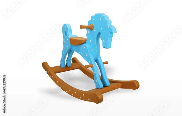 Fototapeta the horse is a wooden toy swinging made of wood painted with environmental paint a beautiful and interesting toy on a white background 