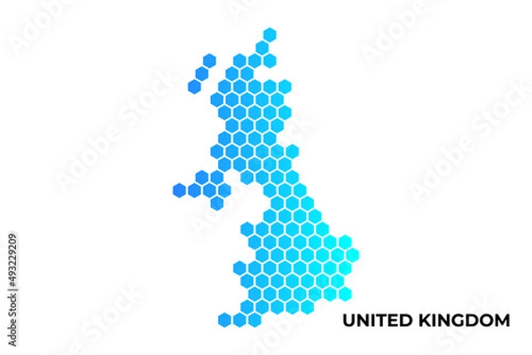 Fototapeta United Kingdom map digital hexagon shape on white background vector illustration