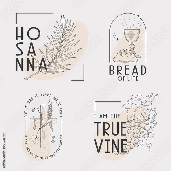 Obraz Christian easter and holly week line illusrtration set with Jesus Christ sayings. Can be used as inspiring christian interior prints or social media templates.
