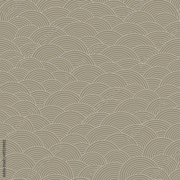 Fototapeta Abstract asian styled fish scales seamless pattern. Vector geometric illustration with striped circles. Line art vector print for fabric, stationery, wrapping paper, any surface.