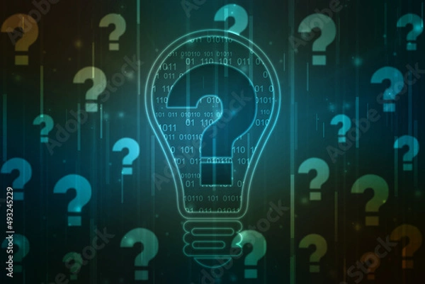 Fototapeta 2d illustration question mark,Cyber Technology Background,Concept of thinking