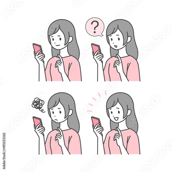 Obraz スマホを使う女性 イラストセット