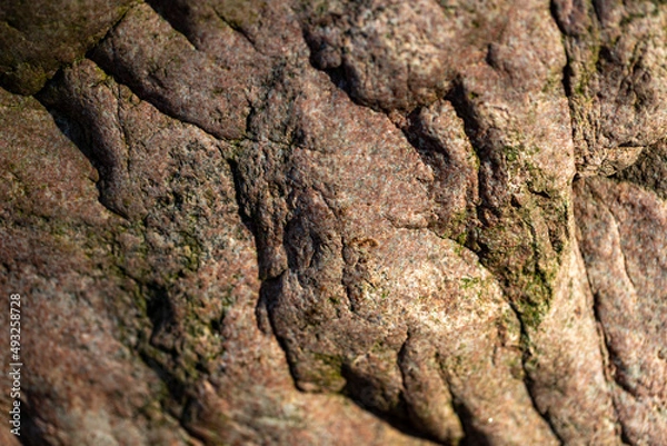 Fototapeta texture of rough bright brown granite boulder rock with craks, lines and natural shapes
