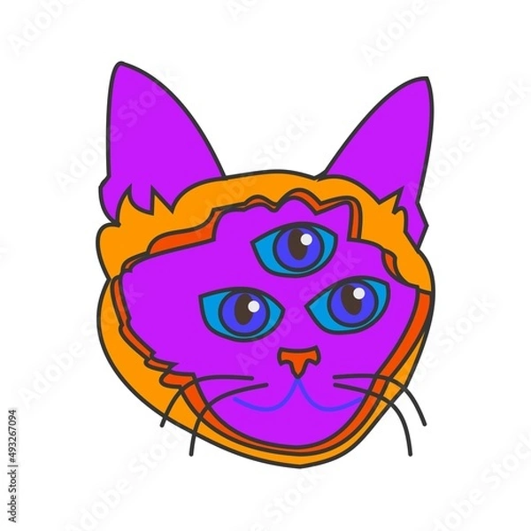 Obraz Three eyes cat Psychedelic element Flat vector illustration on white background