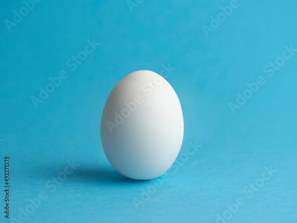 Fototapeta Egg on a blue background. Minimalism. Easter holiday.