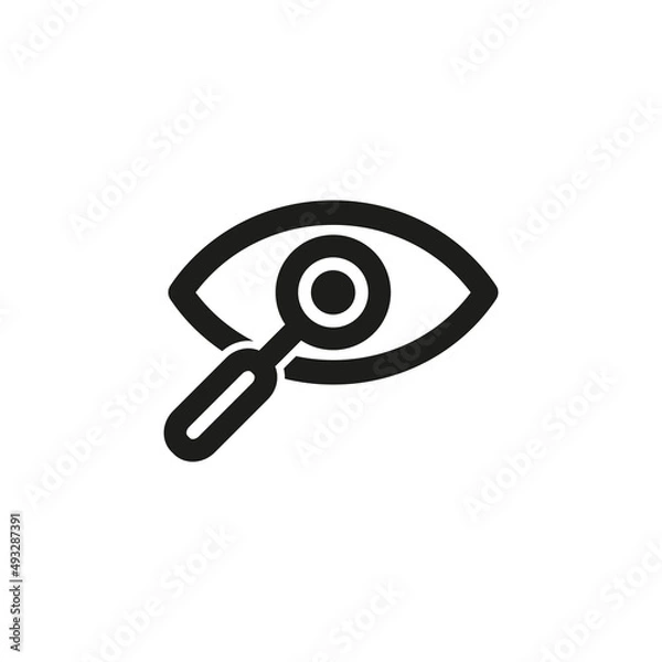 Fototapeta An eye icon with a magnifying glass. Simple flat vector illustration on a white background