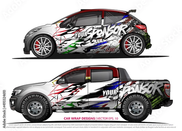 Fototapeta Race car wrap design vector for vehicle vinyl sticker and automotive decal livery
