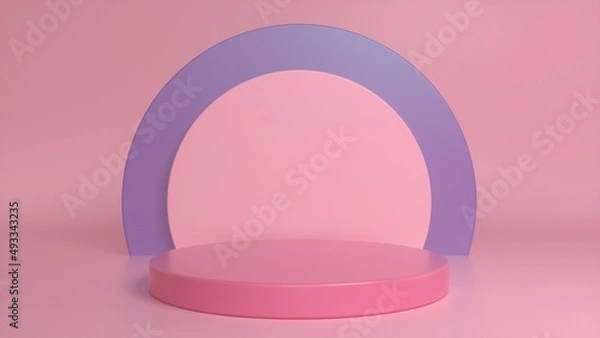 Fototapeta Pink podium, pedestal on a pink purple background. Blank showcase mockup with empty round stage. Abstract geometry background. Stage for advertising product display with copy space. 3d render