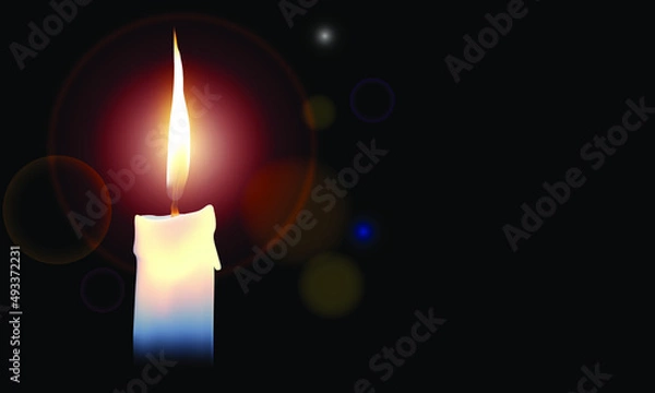 Obraz White candle in dark black background on halo sparkling for meditation