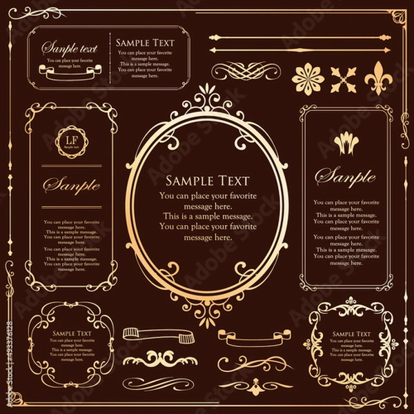 Fototapeta 春の植物モチーフのフレームセット。ビンテージフラワー。装飾デザイン。流行りのあしらい	
