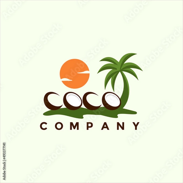 Obraz Modern tropical coconut island logo design illustration