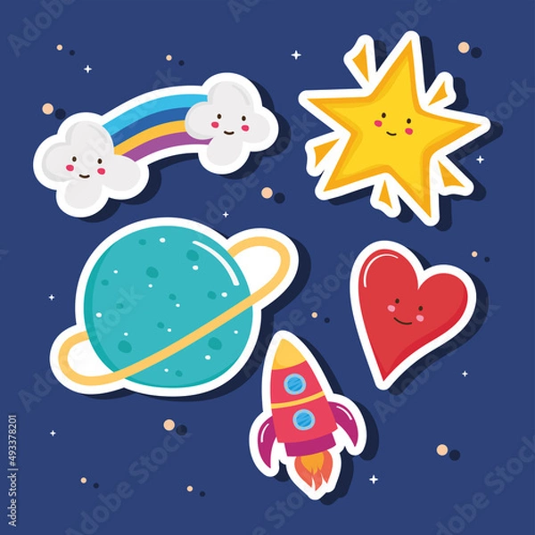 Fototapeta cute elements over blue background