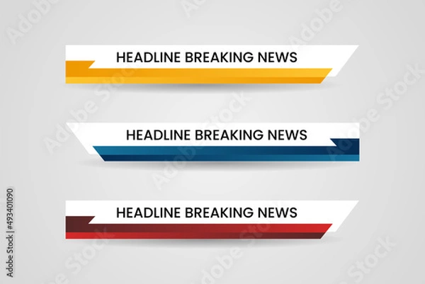 Fototapeta Set of bundle lower third vector design background texture banner template with yellow, red and blue shape strip color. Modern broadcast news lower for TV Bars, Sport, Video Channel, Screen, Show