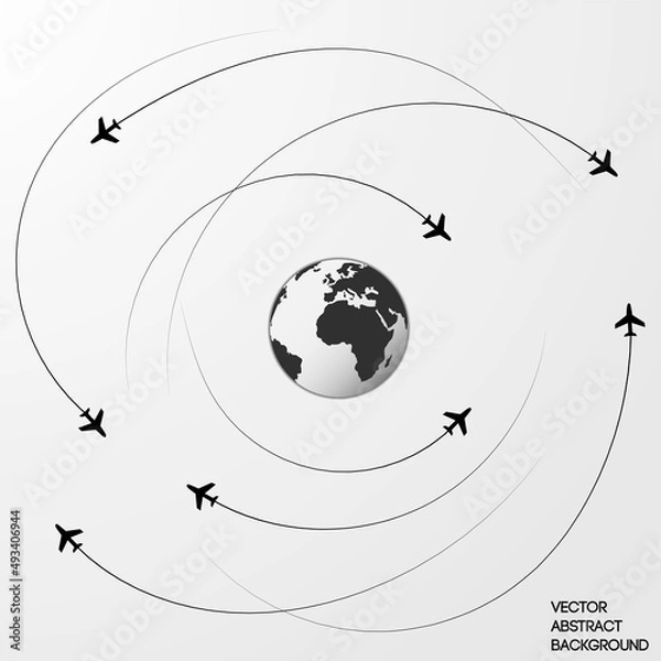 Fototapeta Aircraft in motion. Earth globe and plane. Plane attack 
