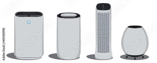 Obraz Set of flat vector air purifier isolated on a white background of the illustration icon. A device for cleaning and humidifying air for the home.