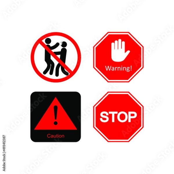 Fototapeta Prohibition signs. Prohibition of violence. Exclamation mark. Stop sign in vector