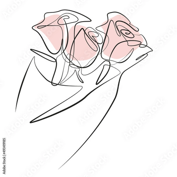 Obraz One Line Zeichnung Blumen auf pink