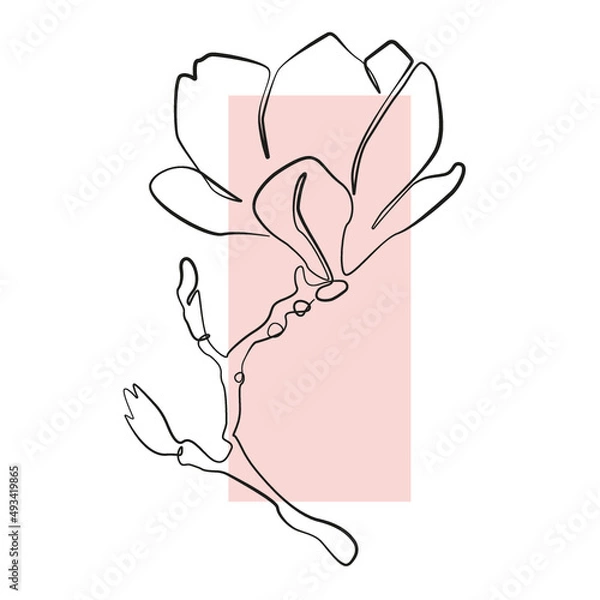 Obraz One Line Zeichnung einer Blume auf pink