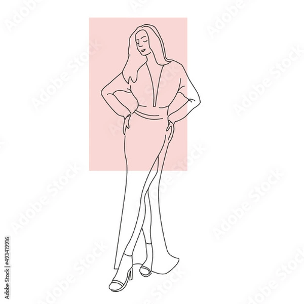 Obraz One Line Zeichnung elegante Frau im Kleid