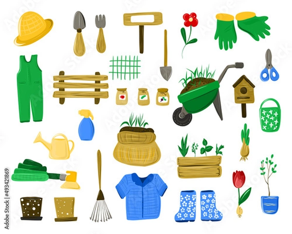 Obraz A set of elements for the gardener and spring.