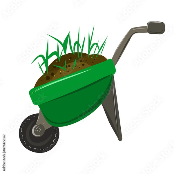 Obraz The garden wheelbarrow for the earth is green.