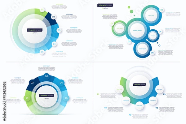 Fototapeta Set of five option circle infographic design templates. Vector illustration
