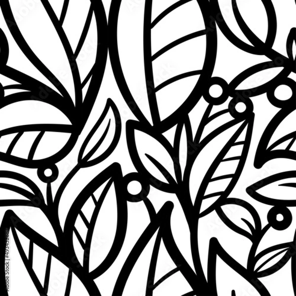 Fototapeta Seamless pattern with different leaves on white background. Vector print with plants.