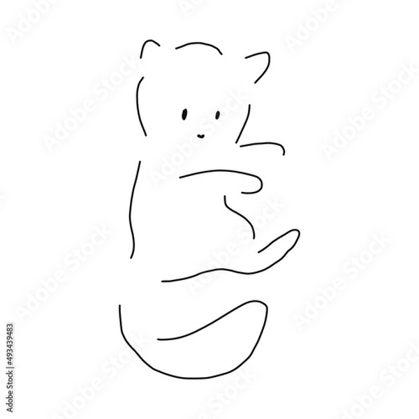 Fototapeta Cat continuous line drawing - cute pet sits with twisted tail side view isolated on white background. Editable stroke vector illustration of domestic animal in one line for logo or decorative element.