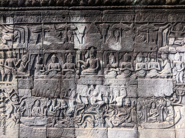 Fototapeta scene carved in cambodian temple