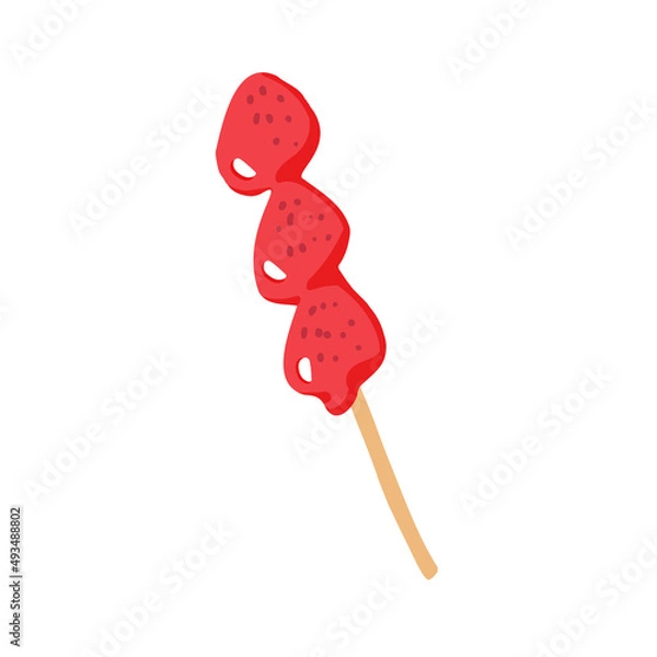 Fototapeta 手描きのゆるかわいいいちご飴のイラスト素材　ラインレス　線なし