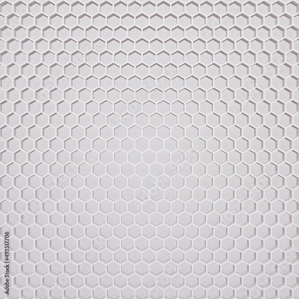 Obraz White hexagon honeycomb texture background. Pattern background. 3d rendering. Hexagon brick wall.