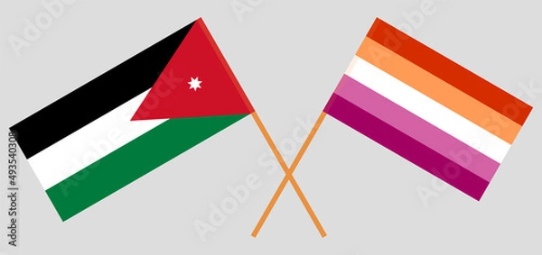 Obraz Crossed flags of Jordan and Lesbian Pride. Official colors. Correct proportion