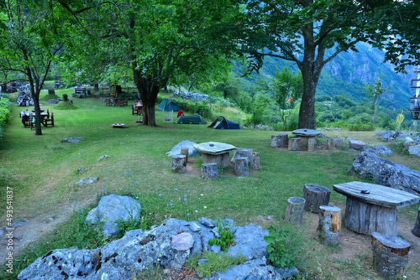 Obraz Teth - camping in Albanian village in mountains.