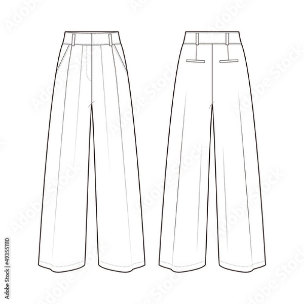 Obraz Women's Wide-Leg Pants fashion vector sketch, Apparel template